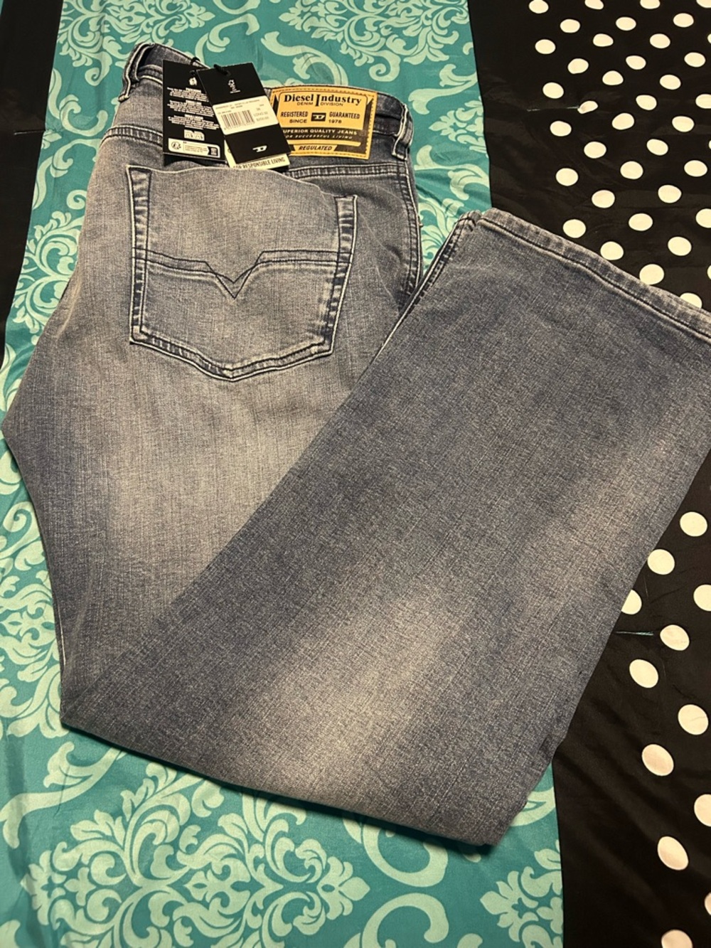 Diesel Dark Blue Denim Jeans with Tan Leather Patch